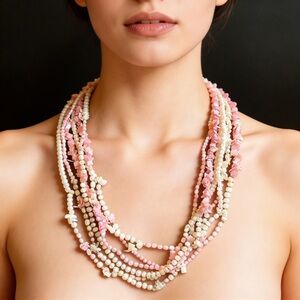 Vintage 80’s Pink & White Multi Strand Beaded Necklace